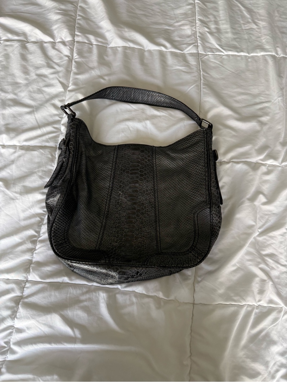 ANTONIO MELANI Black Faux-Snakeskin Shoulder Hobo